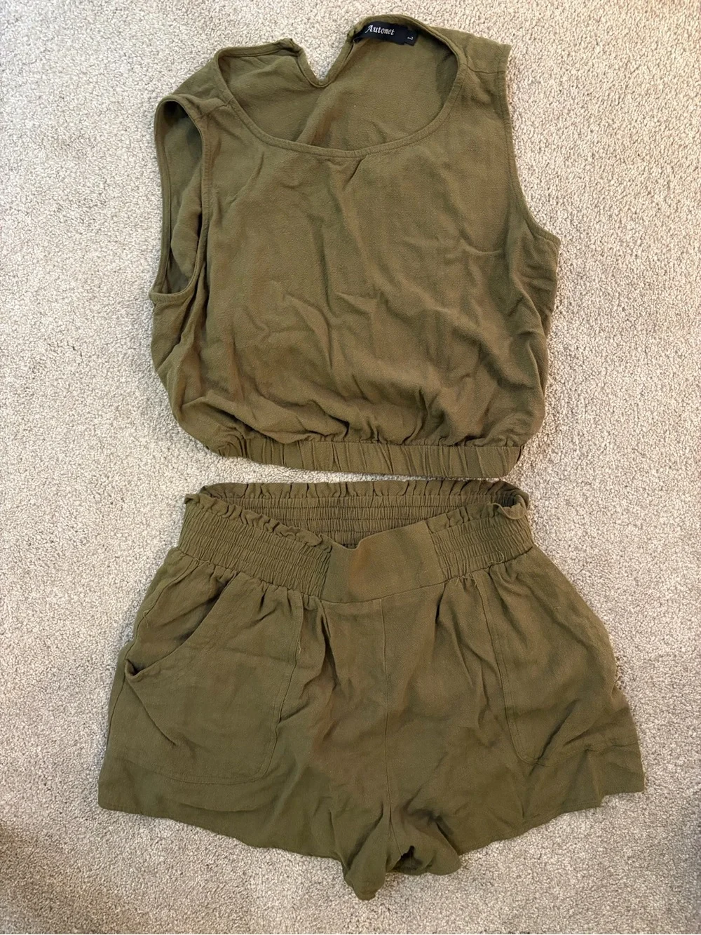 Automet Olive Green Two-Piece Tank Top and Shorts Set